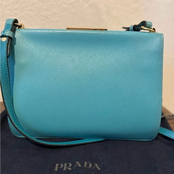 Prada Milano Teal Blue Small Leather Kisslock Opening Crossbody Shoulder Bag - Picture 4 of 10
